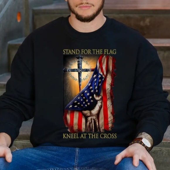 STAND FOR THE FLAG KNEEL FOR THE CROSS Handmade BY PEPEPIZZAZZ  SWEATSHI… - Picture 2 of 6